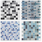 Self-adhesive mosaic mat, glass